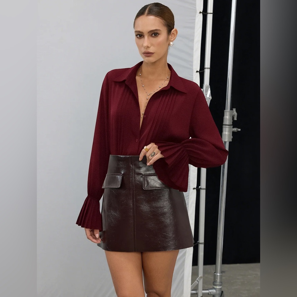 Commense Pleated Bell Sleeve Shirt